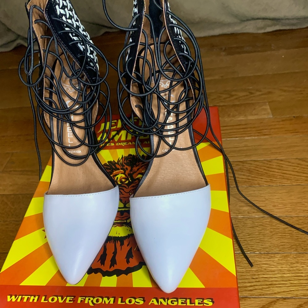 Jeffrey Campbell Shoes | Black / White Lovins Weave Flats, Black/White s…